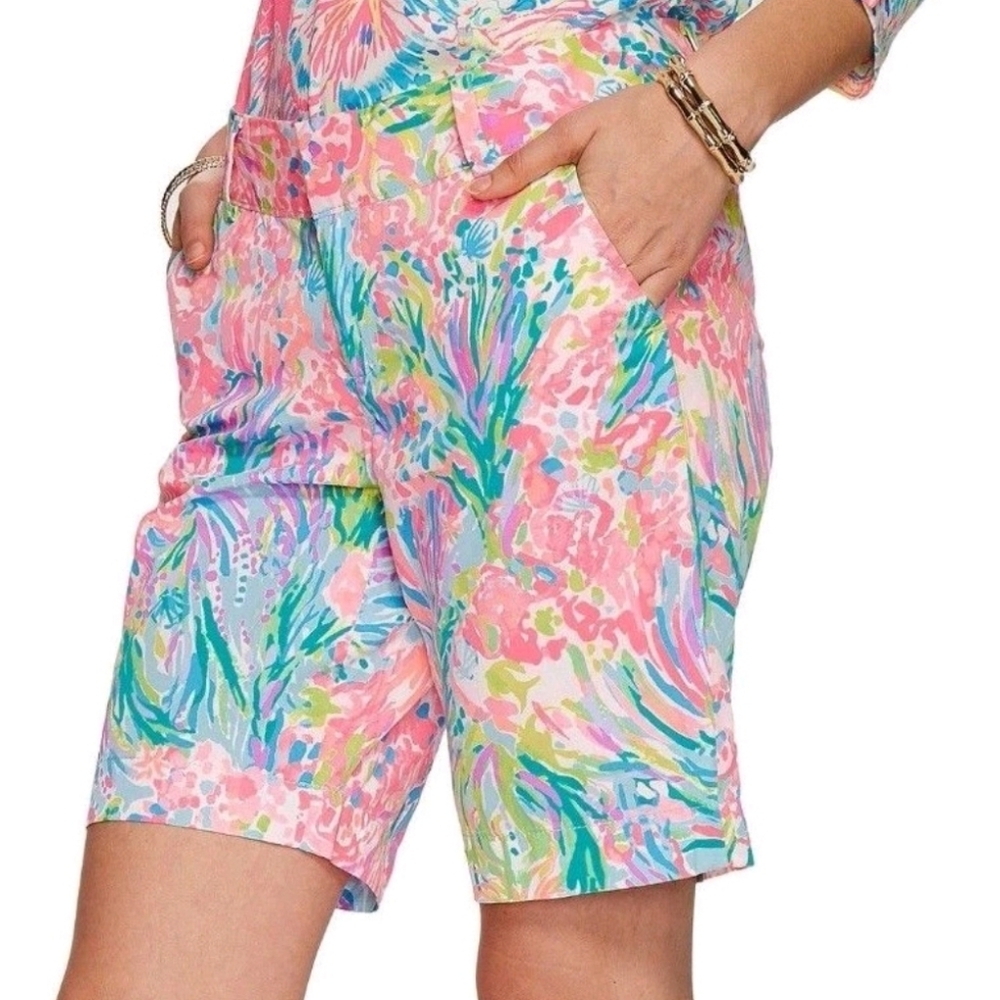 Lilly Pulitzer Fan Sea Pants Chipper Bermuda Shorts Pink Resort Womens 0 - Picture 16 of 16